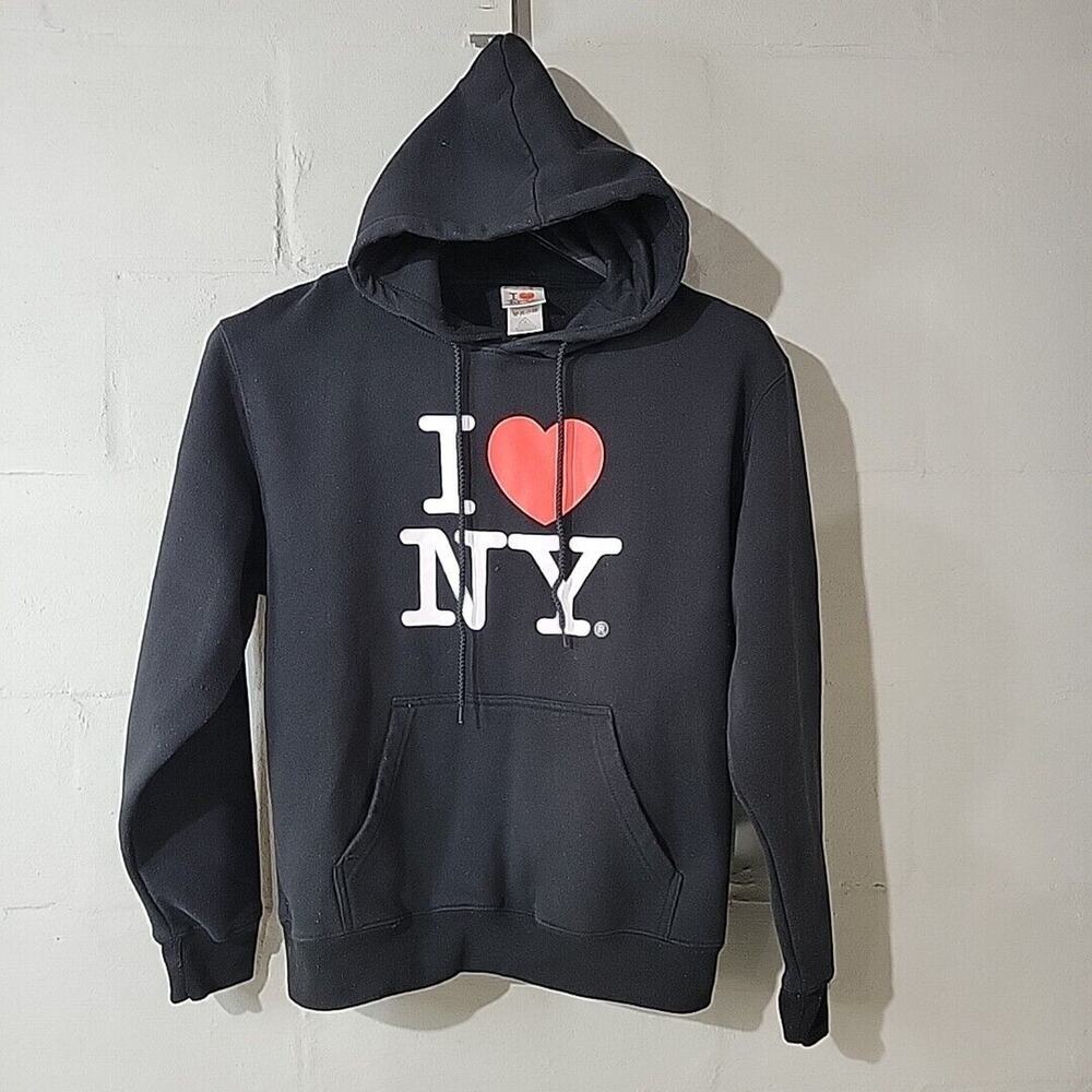 Official I Love New York Black Hoodie Sweatshirt Y2K Adult Size Medium